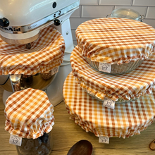 Load image into Gallery viewer, Orange Plaid Sustainable Bowl Covers – Reusable, Washable, and Eco-Friendly Food Covers