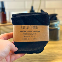 Load image into Gallery viewer, Reusable 100% Cotton Black Facial Cloths – Eco-Friendly, Soft, and Gentle for Sensitive Skin, Natural Skincare Routine