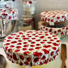 Load image into Gallery viewer, Reusable Apple Print Bowl Covers – 100% Cotton, Washable, and Eco-Conscious