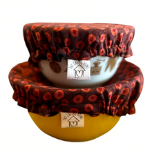 Load image into Gallery viewer, Red & Orange Circles Sustainable Bowl Covers – Reusable, Washable, and Eco-Friendly Food Covers