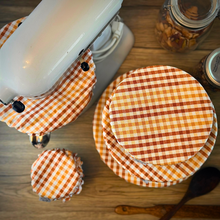 Load image into Gallery viewer, Orange Plaid Sustainable Bowl Covers – Reusable, Washable, and Eco-Friendly Food Covers