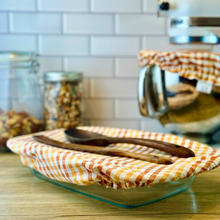 Load image into Gallery viewer, Orange Plaid Sustainable Bowl Covers – Reusable, Washable, and Eco-Friendly Food Covers
