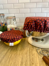 Load image into Gallery viewer, Red & Orange Circles Sustainable Bowl Covers – Reusable, Washable, and Eco-Friendly Food Covers