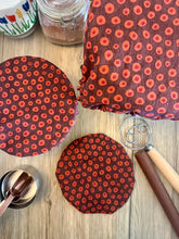 Load image into Gallery viewer, Red & Orange Circles Sustainable Bowl Covers – Reusable, Washable, and Eco-Friendly Food Covers