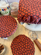 Load image into Gallery viewer, Red & Orange Circles Sustainable Bowl Covers – Reusable, Washable, and Eco-Friendly Food Covers
