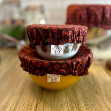 Load image into Gallery viewer, Red & Orange Circles Sustainable Bowl Covers – Reusable, Washable, and Eco-Friendly Food Covers