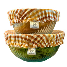 Load image into Gallery viewer, Orange Plaid Sustainable Bowl Covers – Reusable, Washable, and Eco-Friendly Food Covers