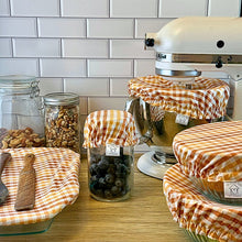Load image into Gallery viewer, Orange Plaid Sustainable Bowl Covers – Reusable, Washable, and Eco-Friendly Food Covers