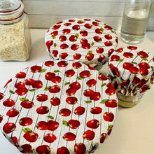 Load image into Gallery viewer, Reusable Apple Print Bowl Covers – 100% Cotton, Washable, and Eco-Conscious
