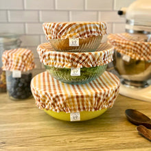 Load image into Gallery viewer, Orange Plaid Sustainable Bowl Covers – Reusable, Washable, and Eco-Friendly Food Covers
