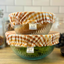 Load image into Gallery viewer, Orange Plaid Sustainable Bowl Covers – Reusable, Washable, and Eco-Friendly Food Covers