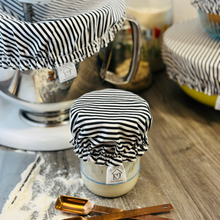 Load image into Gallery viewer, Reusable White &amp; Black Stripes Bowl Covers-Practical and Sustainable Cotton Food Covers
