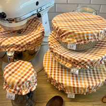 Load image into Gallery viewer, Orange Plaid Sustainable Bowl Covers – Reusable, Washable, and Eco-Friendly Food Covers
