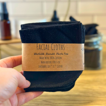 Load image into Gallery viewer, Reusable 100% Cotton Black Facial Cloths – Eco-Friendly, Soft, and Gentle for Sensitive Skin, Natural Skincare Routine
