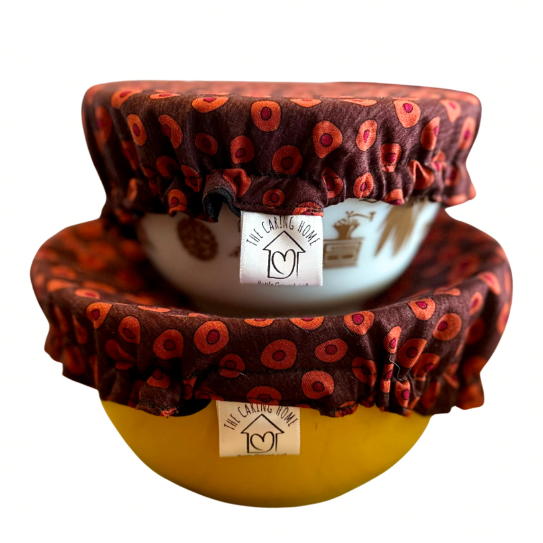 Red & Orange Circles Sustainable Bowl Covers – Reusable, Washable, and Eco-Friendly Food Covers