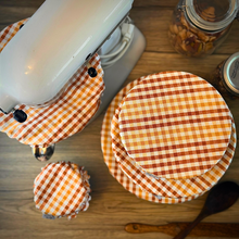 Load image into Gallery viewer, Orange Plaid Sustainable Bowl Covers – Reusable, Washable, and Eco-Friendly Food Covers
