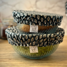 Load image into Gallery viewer, 100% Cotton Bowl Cover with Green Folk Print – Reusable and Eco-Conscious Food Cover
