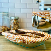 Load image into Gallery viewer, Orange Plaid Sustainable Bowl Covers – Reusable, Washable, and Eco-Friendly Food Covers
