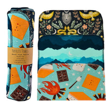 Load image into Gallery viewer, 24-Pack Paperless Towels – Mountains, Forest, and Smores Prints for Eco-Friendly Living
