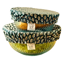 Load image into Gallery viewer, 100% Cotton Bowl Cover with Green Folk Print – Reusable and Eco-Conscious Food Cover
