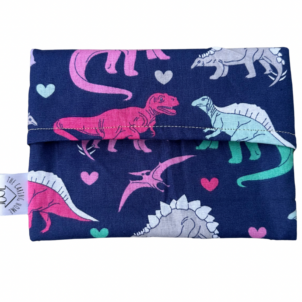 Girly Dinosaur Snack Bag– Sustainable, Versatile, Washable & Eco-Friendly