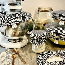 Load image into Gallery viewer, Reusable White &amp; Black Stripes Bowl Covers-Practical and Sustainable Cotton Food Covers
