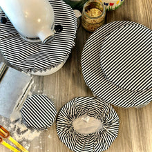 Load image into Gallery viewer, Reusable White &amp; Black Stripes Bowl Covers-Practical and Sustainable Cotton Food Covers
